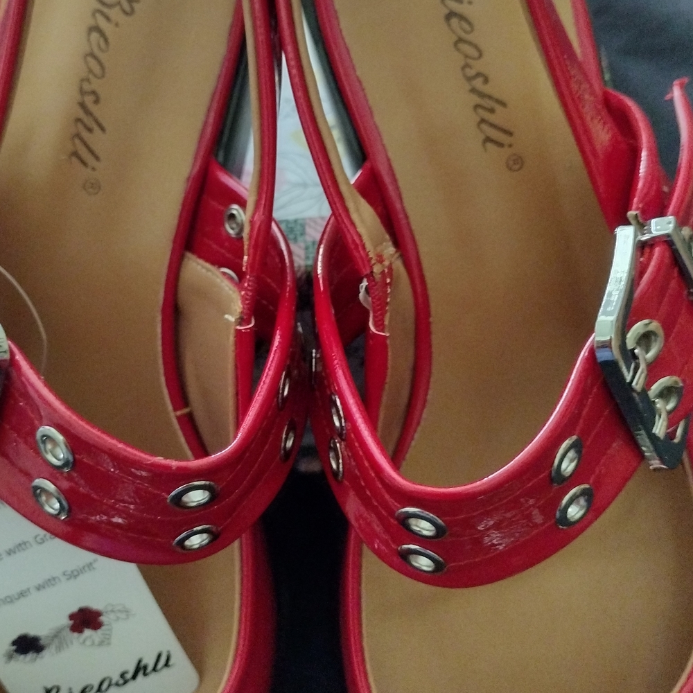 Chic Red Buckled Flats for Women - Picture 9 of 17